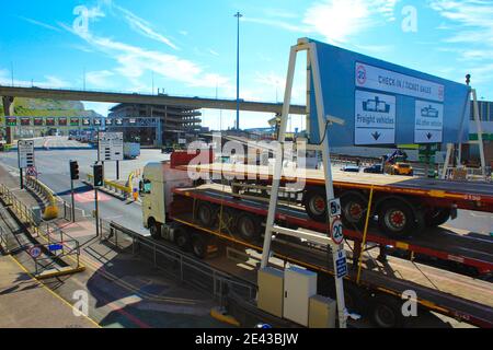 The Port of Dover is a cross-channel ferry, cruise terminal, maritime cargo and marina facility situated in Dover, Kent, south-east England.July 2016 Stock Photo