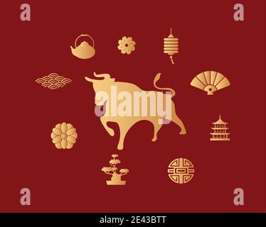 Chinese Accessory And Tradition Icons Set Vector. Chinese Great Wall ...