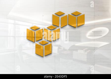amazon web services logo on reflective business wall plaque Stock Photo