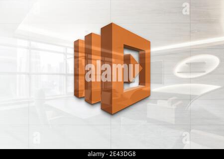 amazon web services logo on reflective business wall plaque Stock Photo