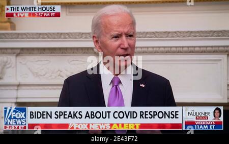 January 21, 2021, Washington, District of Columbia, USA - President JOE BIDEN speaks about his administration's efforts to combat the COVID-19 pandemic prior to signing 10 executive orders on COVID.(Credit Image: © Fox News/ZUMA Wire) Stock Photo