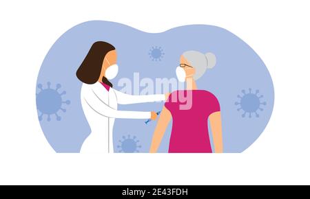 old lady getting covid-19 vaccine shot Stock Vector