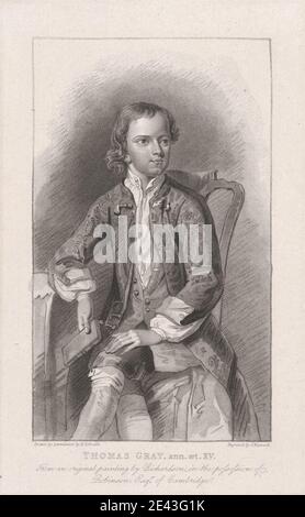 Print made by James Hopwood, ca. 1752â€“1819, British, Thomas Gray. Engraving.   portrait. Gray, Thomas (1716â€“1771), poet and literary scholar Stock Photo