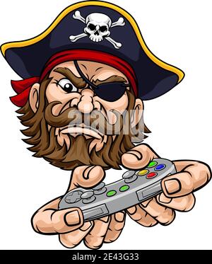 Pirate Gamer Video Game Controller Mascot Cartoon Stock Vector