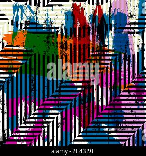 abstract geometric background pattern, with lines, paint strokes and splashes, grungy Stock Vector