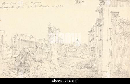 Sir Robert Smirke the younger, 1781â€“1867, British, Part of the Town of Messina Showing the effects of the Earthquake of 1783, 1802-1804. Graphite on moderately thick, moderately textured, beige, wove paper. Stock Photo