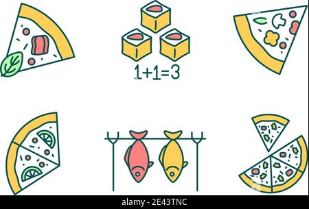 Pizzeria menu RGB color icons set Stock Vector