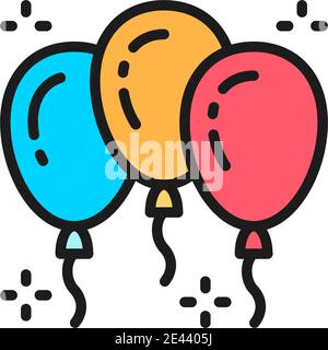 Balloons, party accessories flat color line icon. Isolated on white background Stock Vector