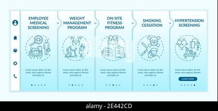 Top corporate wellbeing programs onboarding vector template Stock Vector