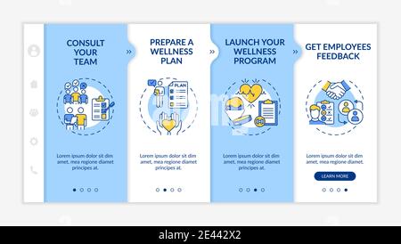 Corporate wellness success tips onboarding vector template Stock Vector