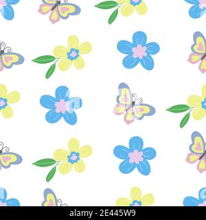 Seamless pattern - flowers and butterflies Stock Vector