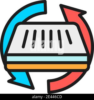 Two sided mattress, orthopedic seasonal mattress flat color line icon. Stock Vector