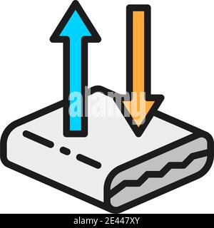 Breathable mattresses, flexibility orthopedic mattress flat color line icon. Stock Vector