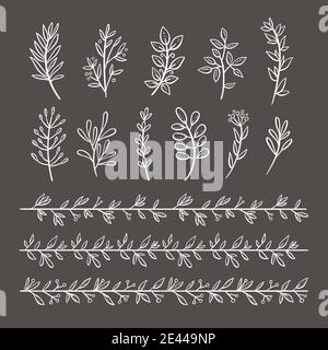 Bundle of branches with leaves and berries. Hand drawn blackboard decorative elements. Perfect for invitations, greeting cards, quotes, frames. Floral Stock Vector