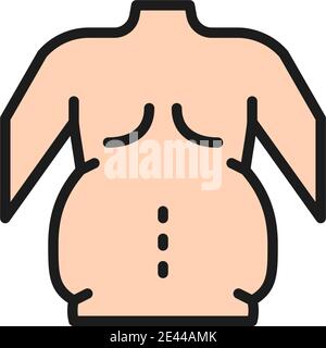 Thick sides, obesity, adiposity, belly flat color line icon. Stock Vector