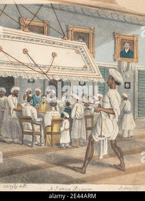 Sir Charles D'Oyly, 1781â€“1845, British, active in India, A Punca Bearer, undated. Chromolithograph on medium, slightly textured, cream wove paper mounted on moderately thick, slightly textured, beige wove paper.   carpet , children , dinner , English , food , food , genre subject , Indian , man , men , nobility , paintings , servant , servants , slave , women. India Stock Photo