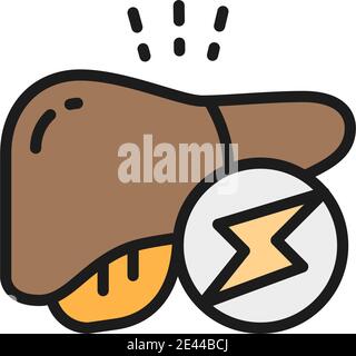 Vector liver obesity, visceral fat flat color line icon. Stock Vector