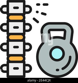 Load on spine, backache, low back pain flat color line icon. Stock Vector