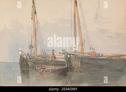 Clarkson Stanfield, 1793â€“1867, British, Three Boats, 1863. Watercolor, graphite, and white gouache on moderately thick, slightly textured, cream wove paper. Stock Photo