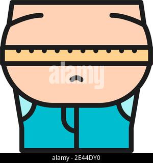 Obesity, belly fat flat color line icon. Isolated on white background Stock Vector