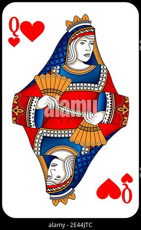 Poker playing card queen hearts. New design of playing cards. Stock Vector