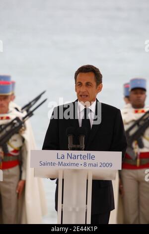 French president Nicolas Sarkozy at the Nartelle beach in Sainte Maxime, South of France on May 8, 2009 as part of the celebrations of the end of WW2 and the victory of allies against Germany. Photo by Bruno Isolda/ABACAPRESS.COM Stock Photo