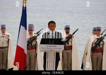 French president Nicolas Sarkozy at the Nartelle beach in Sainte Maxime, South of France on May 8, 2009 as part of the celebrations of the end of WW2 and the victory of allies against Germany. Photo by Bruno Isolda/ABACAPRESS.COM Stock Photo