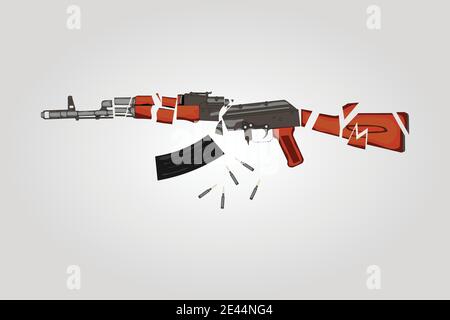 The gun is broken into small pieces Stock Vector