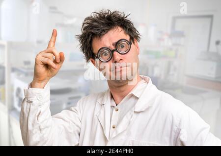 Mad scientist got the great idea in his laboratory Stock Photo