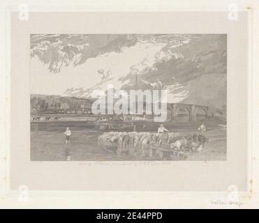 J. C. Varrall, active 1815â€“1827, Walton Bridge on Thames, Surrey, 1827-1838. Open etching. Stock Photo
