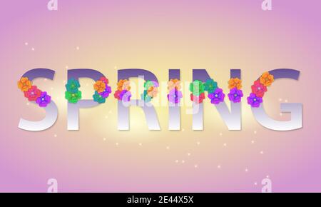 Spring text decoration by flowers. Springtime banner. Stock Vector