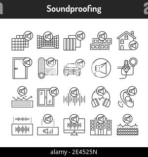 Soundproofing color line icons set. Pictograms for web page, mobile app, promo. Stock Vector