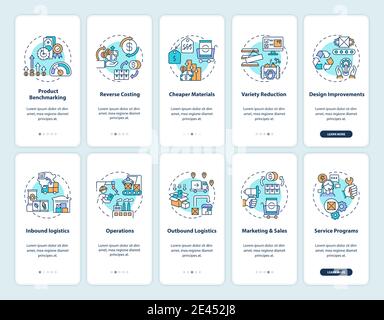 Value chain components onboarding mobile app page screen with concepts set Stock Vector