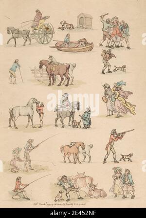 Thomas Rowlandson, 1756â€“1827, British, Set of sixteen: Outlines of Figures and Landscapes, 1790-1792. Etching, colored by hand. Stock Photo