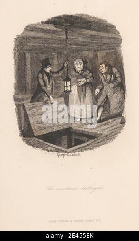 Print made by George Cruikshank, 1792â€“1878, British, The Evidence Destroyed, 1838. Etching on medium, slightly textured, cream wove paper. Stock Photo