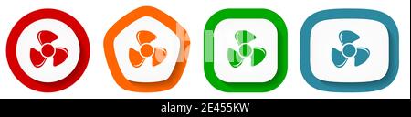 Fan vector icon set, flat design buttons on white background Stock Vector