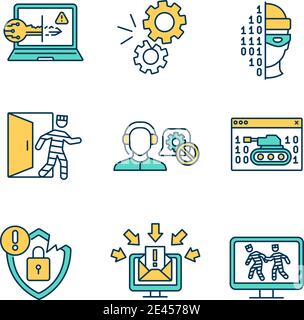 Cybersecurity RGB color icons set Stock Vector