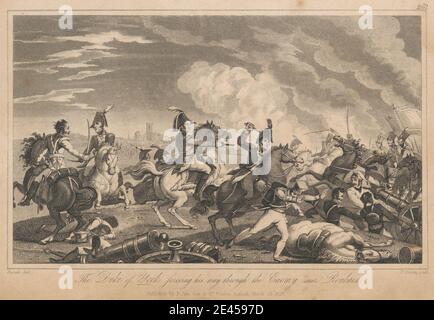 Published by Fisher, Son & Co., active 1821â€“1848, British, The Duke of York Forcing His Way through the Enemy near Roubiax, 1827. Line engraving on medium, slightly textured, cream wove paper. Stock Photo