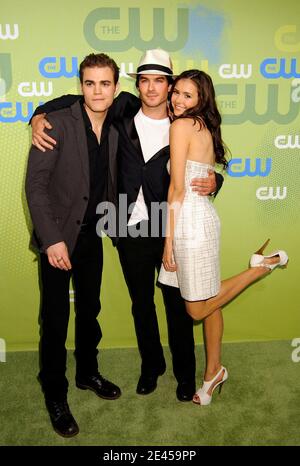 (L-R) Paul Wesley, Nina Dobrev and Ian Somerhalder from the TV series The Vampire Diaries at The 2009 CW Network UpFront at Madison Square Garden in New York City, NY, USA on May 21, 2009. Photo by David Miller/ABACAPRESS.COM Stock Photo