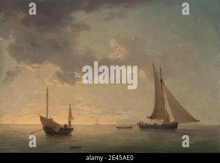 Charles Brooking, 1723â€“1759, British, A Lugger and a Smack in Light Airs, ca. 1750. Oil on copper.   boats , fishing boats , light , luggers , marine art , sailboat , sea , seascape Stock Photo