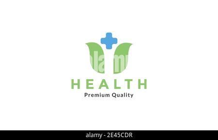 leaf with cross medical healthcare logo symbol icon vector graphic design Stock Vector