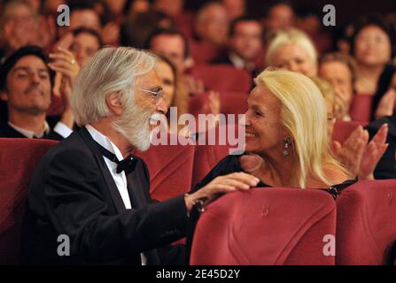 Austrian director Michael Haneke winning the Palme d'Or for his movie 'Das Weisse Band' (The White Ribbon) during the Closing Ceremony of the 62nd Cannes Film Festival on May 24, 2009 in Cannes, France on May, 24 2009. Photo by Nebinger-Orban/ABACAPRESS.COM Stock Photo