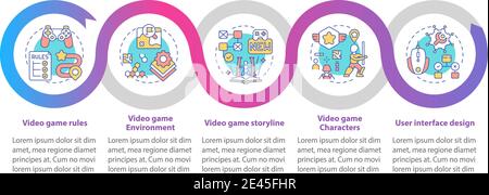 Video game design components vector infographic template Stock Vector