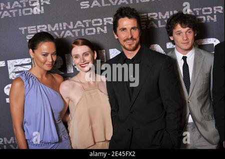 Moon Bloodgood, Bryce Dallas Howard, Christian Bale, Anton Yelchin attending the Premiere of 'Terminator Salvation' held at Le Grand Rex in Paris, France on May 28, 2009. Photo by Thierry Orban/ABACAPRESS.COM Stock Photo