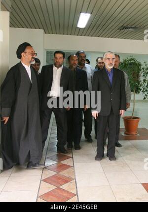 Iranian reformist presidential candidate Mir Hossein Mousavi arrives for a press conference in Tehran, Iran on May 29, 2009. Mousavi, a former premier, said that he is prepared to hold talks with the international P5-plus-1 group over Iran's nuclear drive if elected, but he added that Tehran would continue its nuclear programme. Photo by Farzaneh Khademian/ABACAPRESS.COM Stock Photo