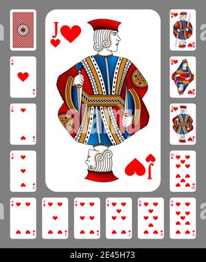 Playing cards of Hearts on a green background. Original design. New design of playing cards. Stock Vector