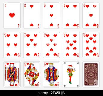 Playing cards of Hearts on a white background. Vector illustration. Original design. Stock Vector