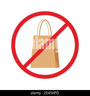 Paper shopping bag in red crossed circle. Stock Vector