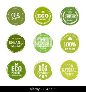 Sign label,textured emblem set. Organic design template. Green eco food label. Stock Vector