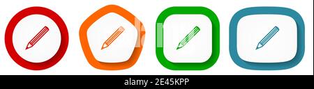Pencil vector icon set, flat design buttons on white background Stock Vector